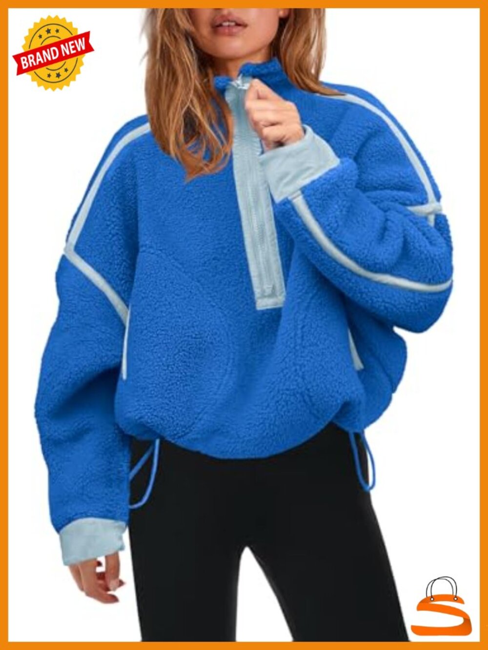 Womens Half Zip Fleece Pullover Sherpa Jacket Long Sleeve Zip Pockets